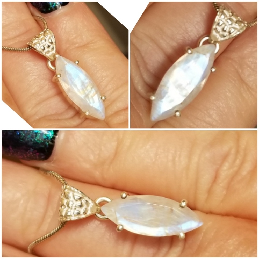 Genuine Faceted 6ct Rainbow Moonstone Necklace - Picture 4 of 5